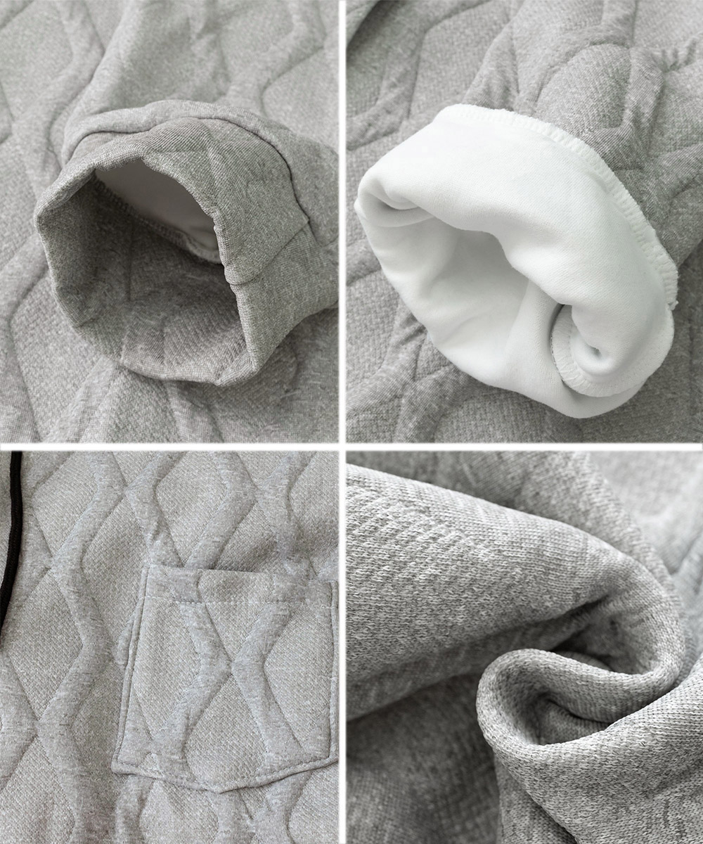 グレーファッション キルティング中綿パーカー長袖フード付きレディース