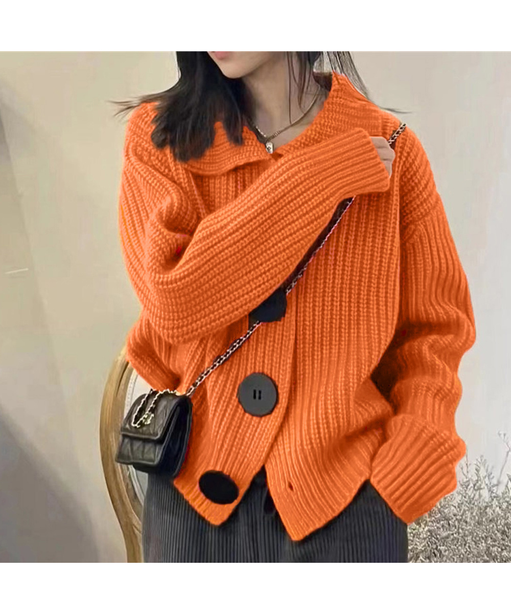 グレーファッション 大きめボタンニットカーディガン レディース 長袖セーター