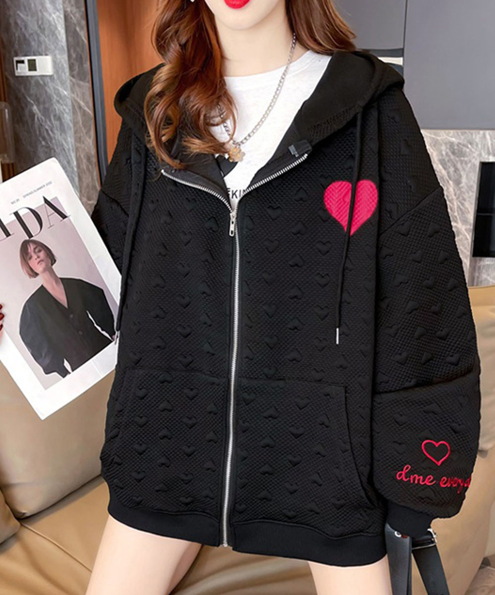 グレーファッション 立体感加工ジップパーカー レディース春秋用