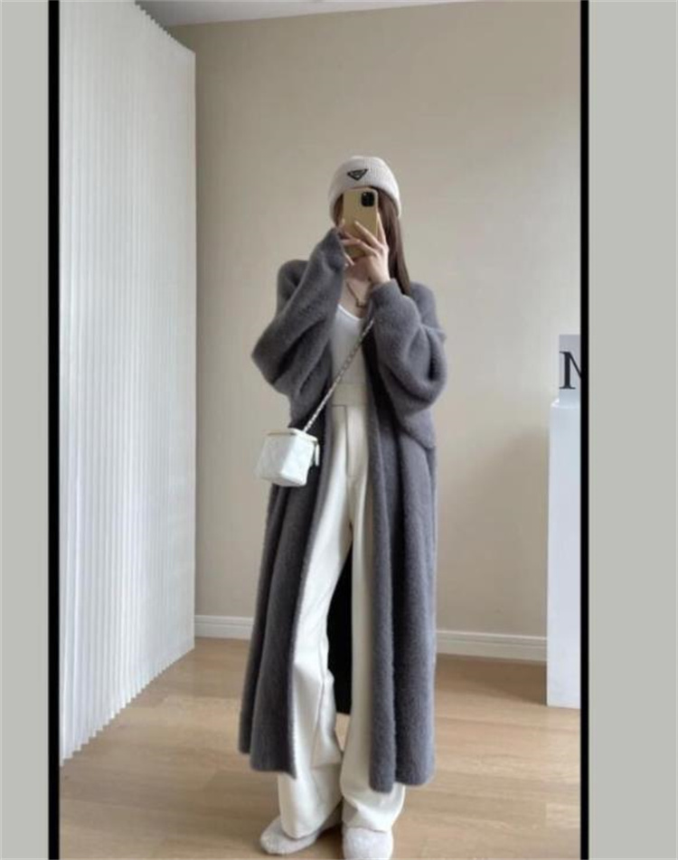 グレーファッション 秋冬レトロゆったりニットカーディガン