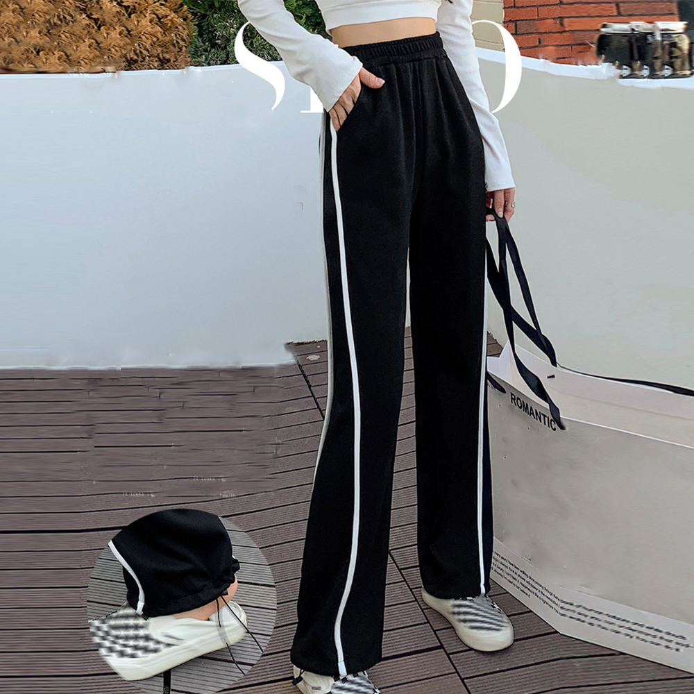 グレーファッション サイドライン入りスウェットパンツ レディース