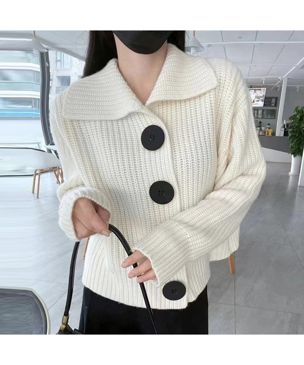 グレーファッション 大きめボタンニットカーディガン レディース 長袖セーター