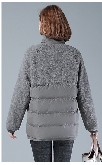 グレーファッション 中綿ボア切り替えジャケット裏キルティング