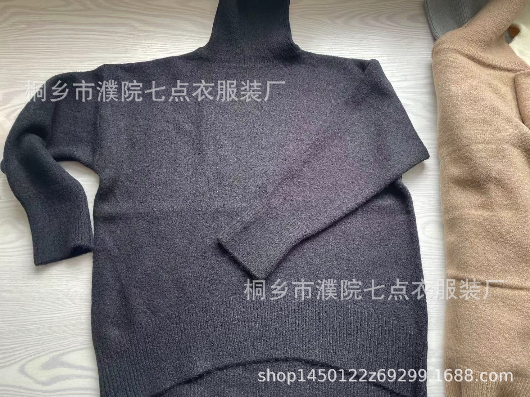 グレーファッション ゆったりシルエット高襟タートルネックニットセーター