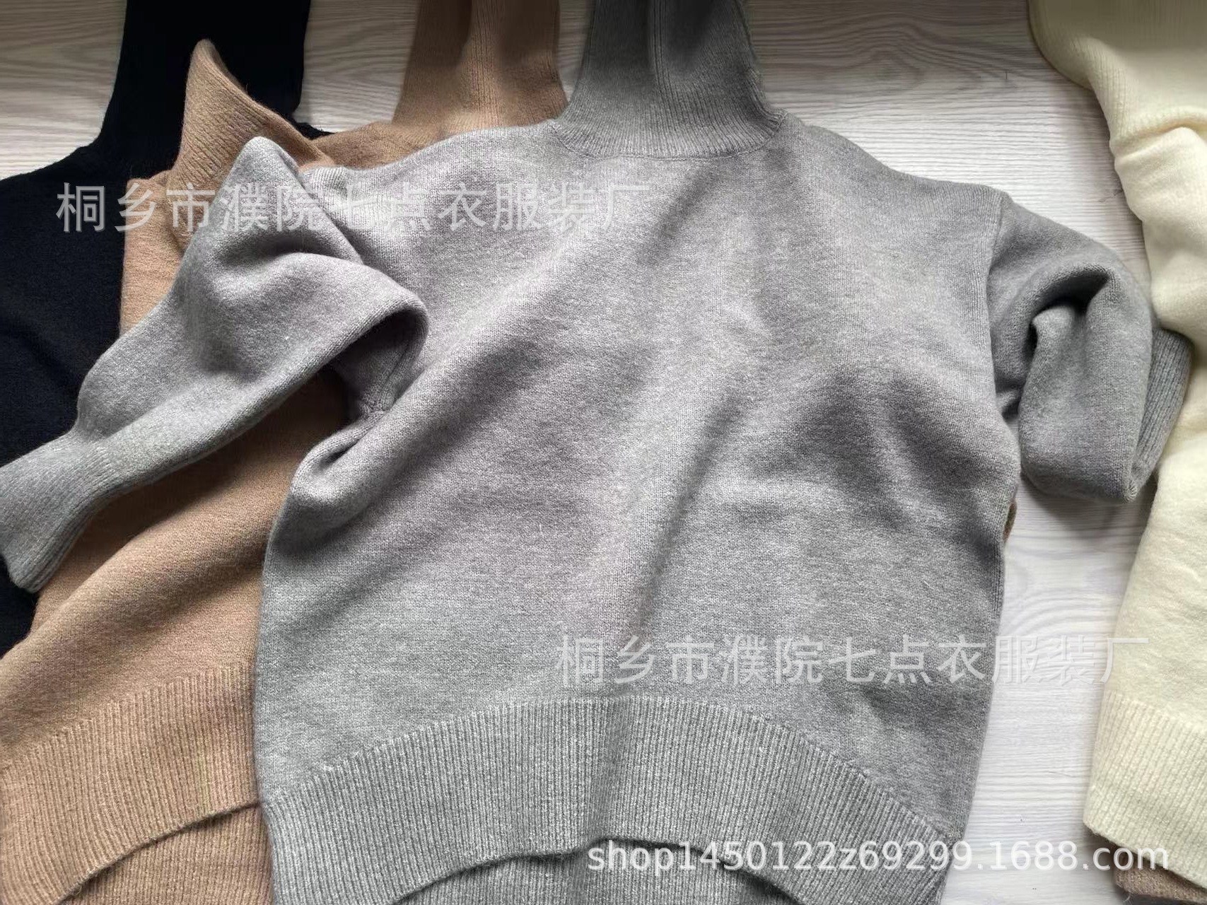 グレーファッション ゆったりシルエット高襟タートルネックニットセーター