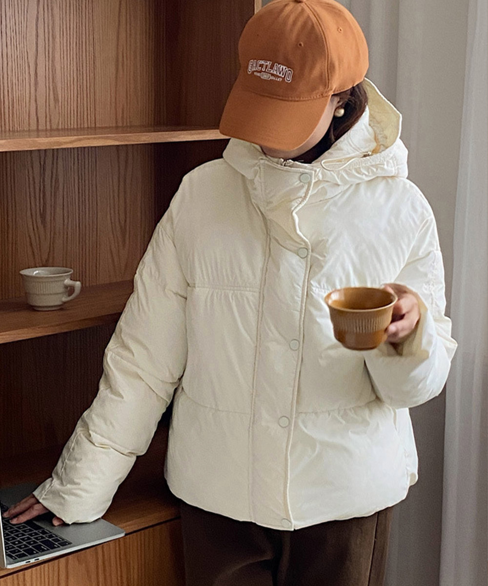 グレーファッション フード付き中綿ジャケット ショート丈防寒アウター
