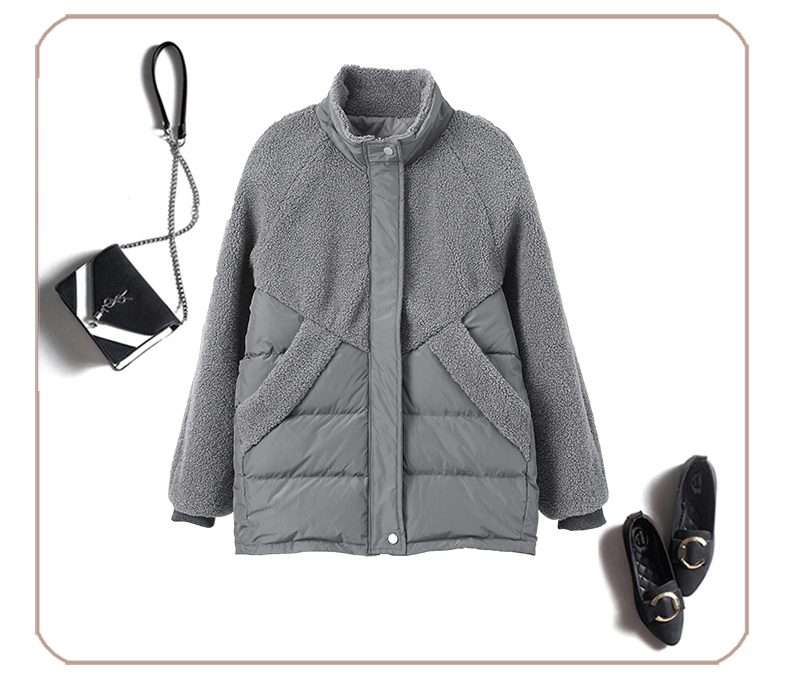 グレーファッション 中綿ボア切り替えジャケット裏キルティング