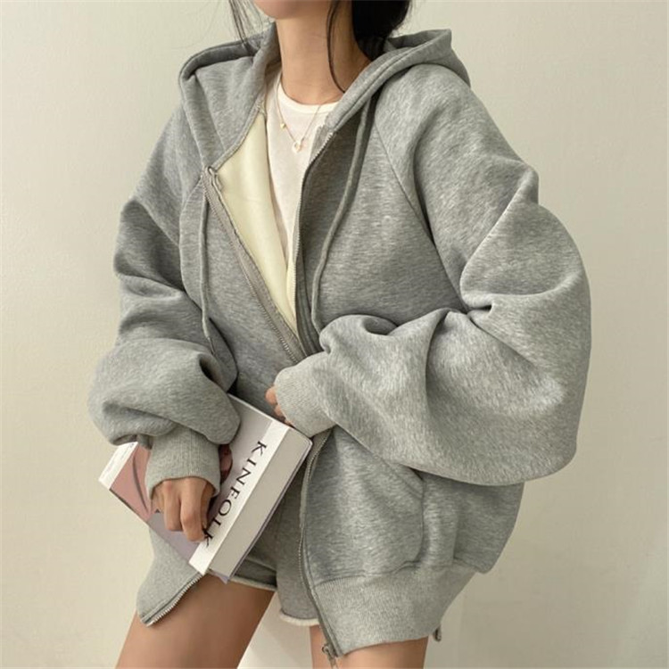 グレーファッション 裏起毛グレーフード付きジップパーカー