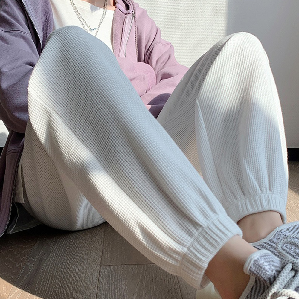 グレーファッション ワッフル生地スウェットパンツ グレー系韓国風ジョガー