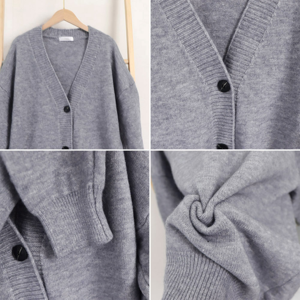 グレーファッション ゆったり編み ニットカーディガン 中厚手 グレー系