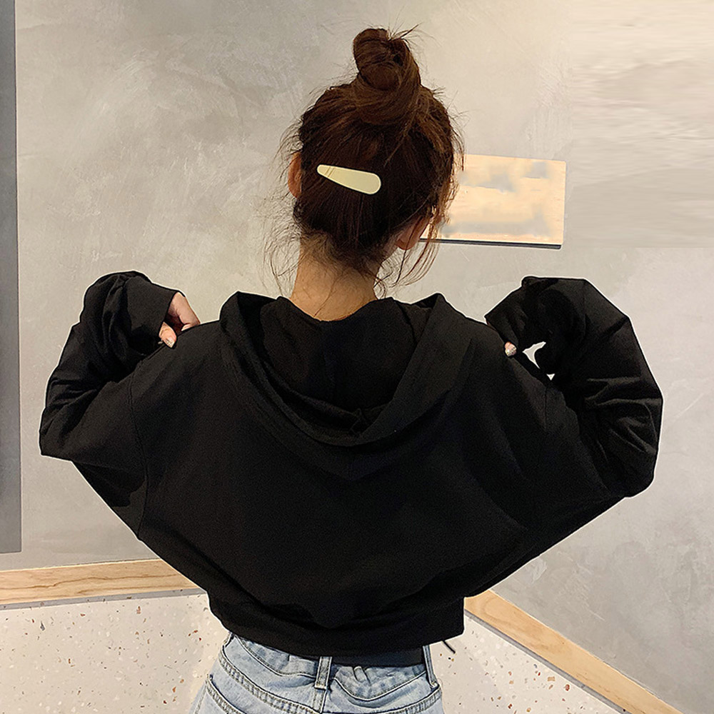 グレーファッション 胸元開き フード付きパーカー 薄手