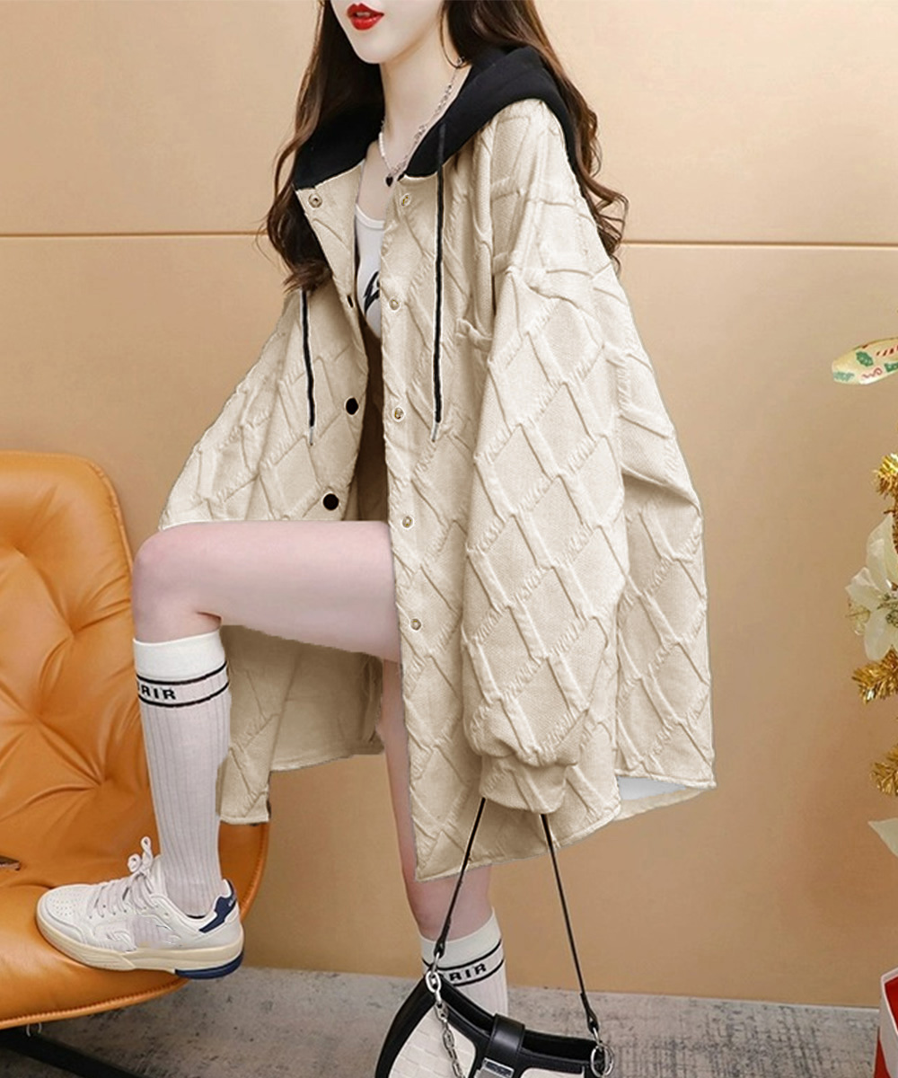 グレーファッション キルティング中綿パーカー長袖フード付きレディース