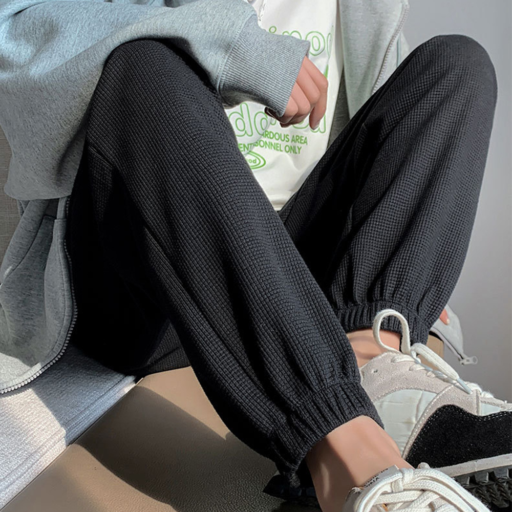 グレーファッション ワッフル生地スウェットパンツ グレー系韓国風ジョガー