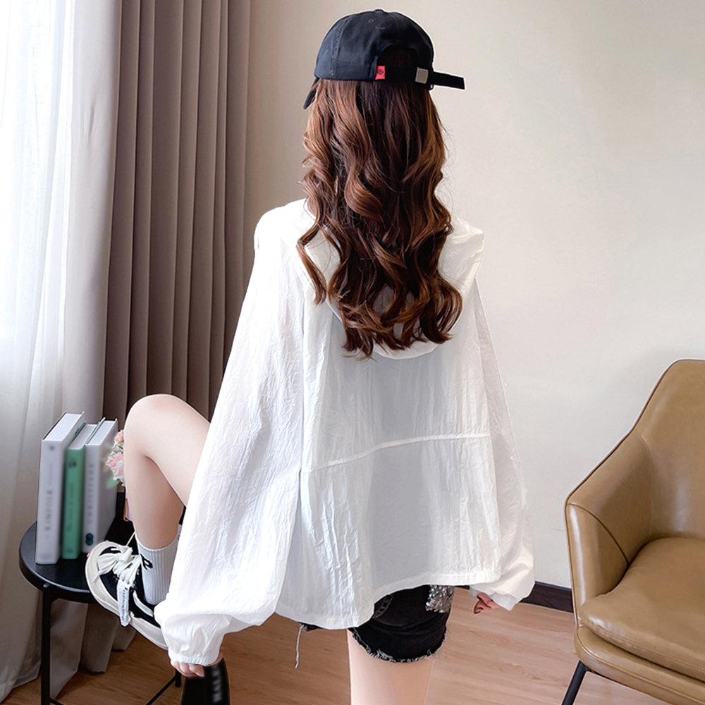 グレーファッション 薄手ジップパーカー レディース フード付き軽量ブルゾン