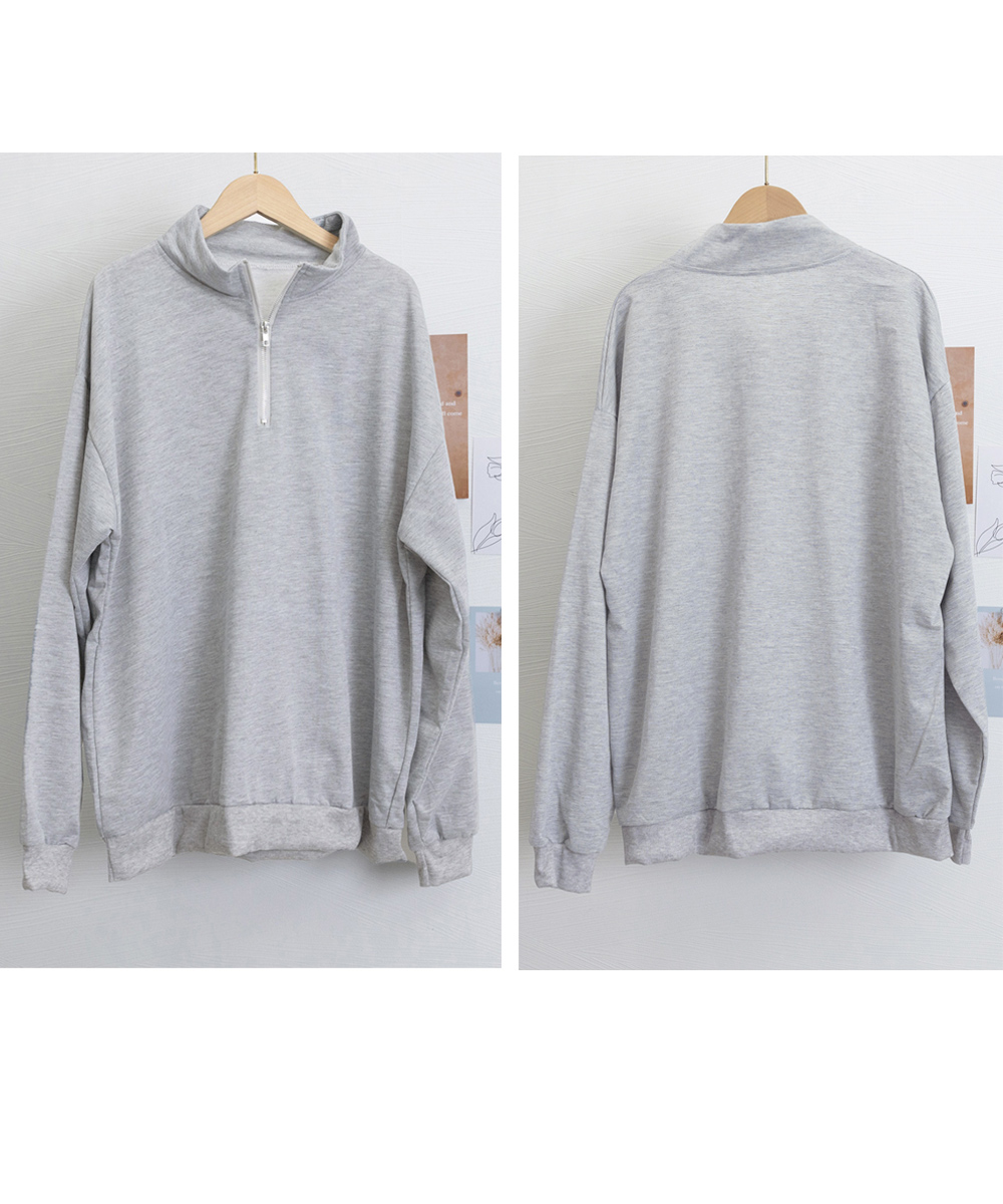 グレーファッション ハーフジップスウェット ゆったり長袖トレーナー