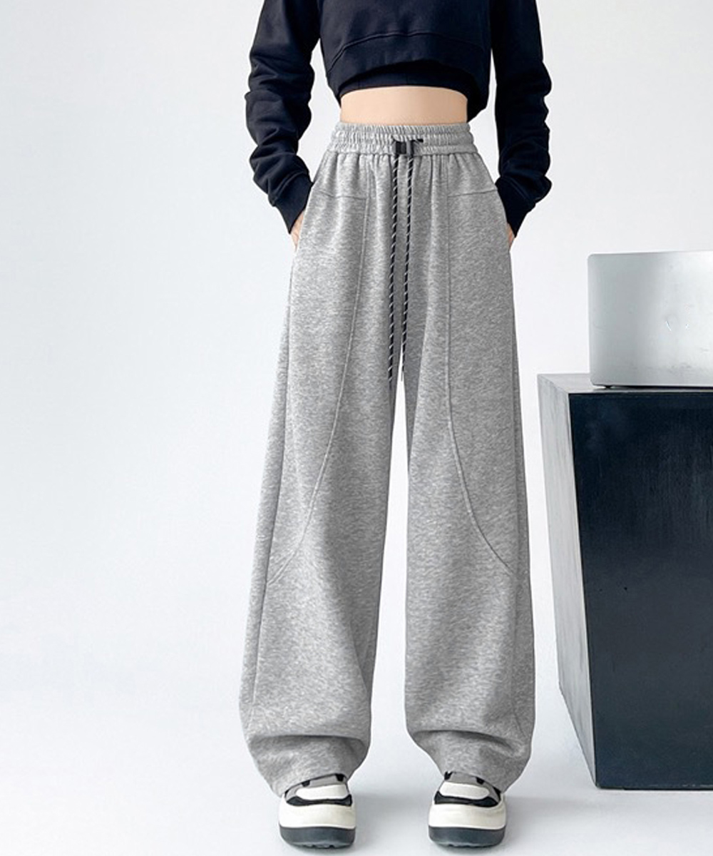 グレーファッション ゆったりスウェットパンツ レディース ワイドシルエット