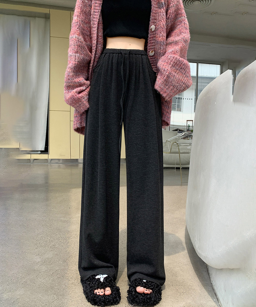グレーファッション 薄手ワイドスウェットパンツ 韓国風ゆったり楽ちん