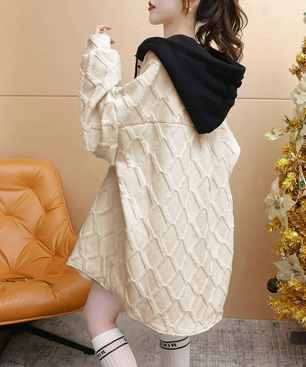 グレーファッション キルティング中綿パーカー長袖フード付きレディース