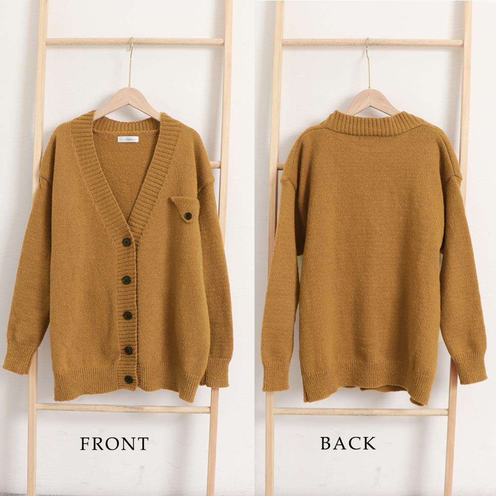 グレーファッション ゆったりニットカーディガン 春秋冬対応 前開きボタン