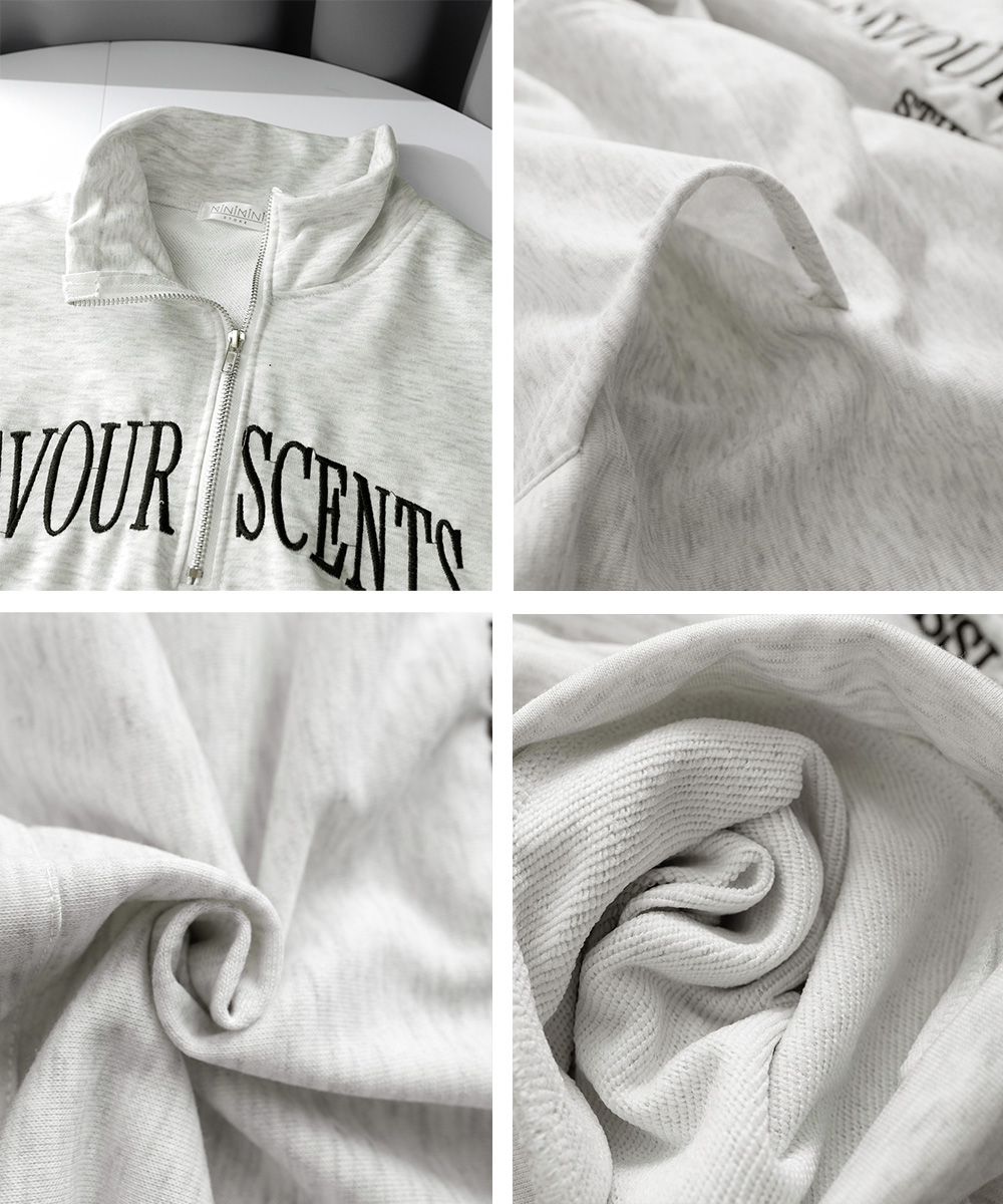 グレーファッション ポロ襟ロゴスウェット春秋薄手ゆったり