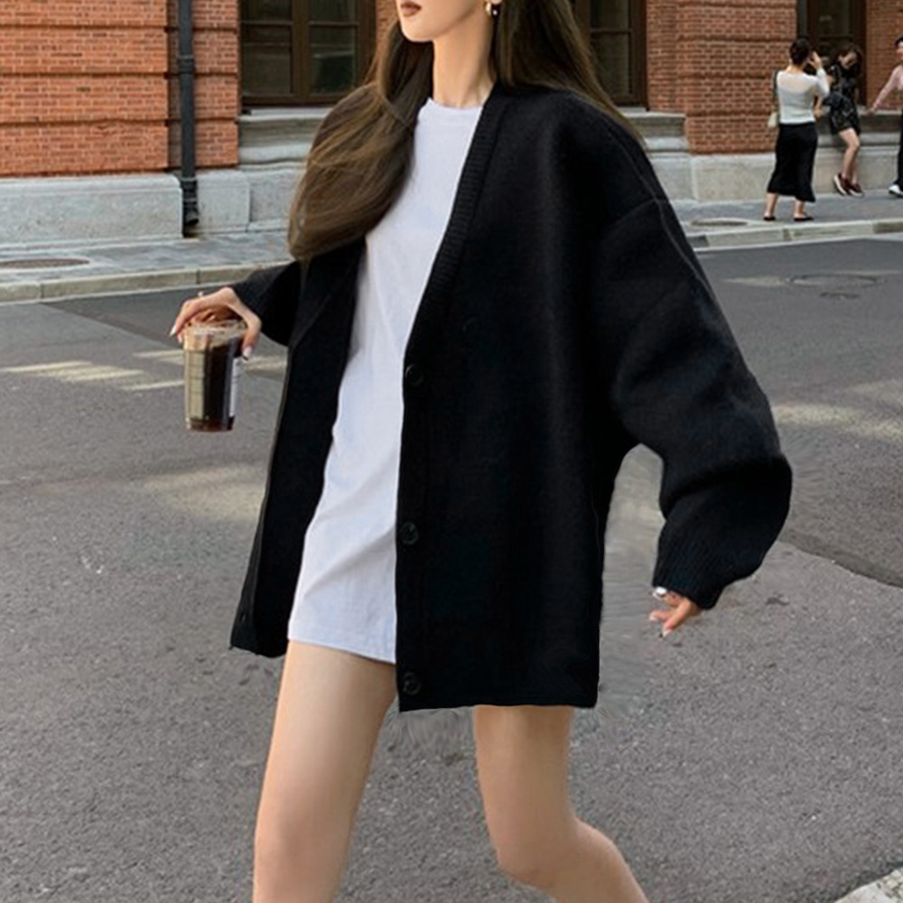 グレーファッション ゆったり編み ニットカーディガン 中厚手 グレー系