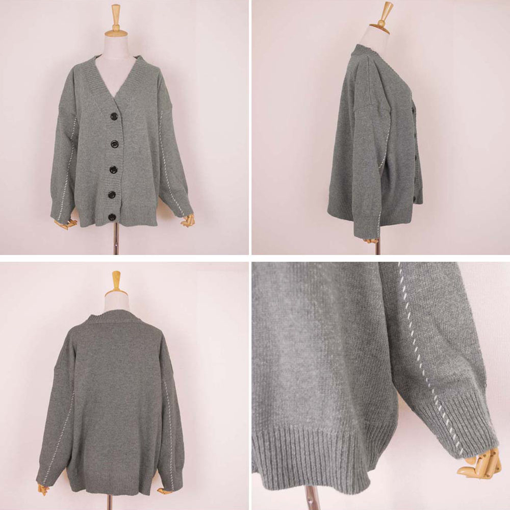 グレーファッション ドロップショルダーニットカーディガン レディース 羽織り