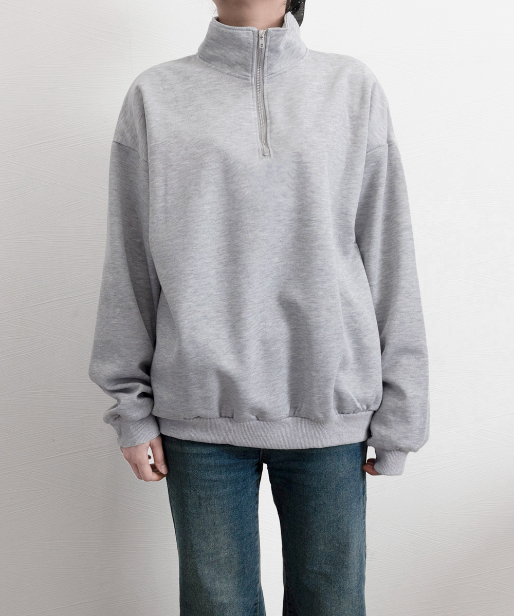 グレーファッション ハーフジップスウェット ゆったり長袖トレーナー