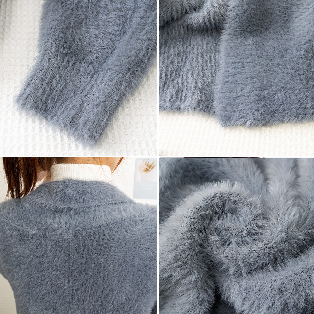 グレーファッション ふわふわシャギーロングニットカーディガン