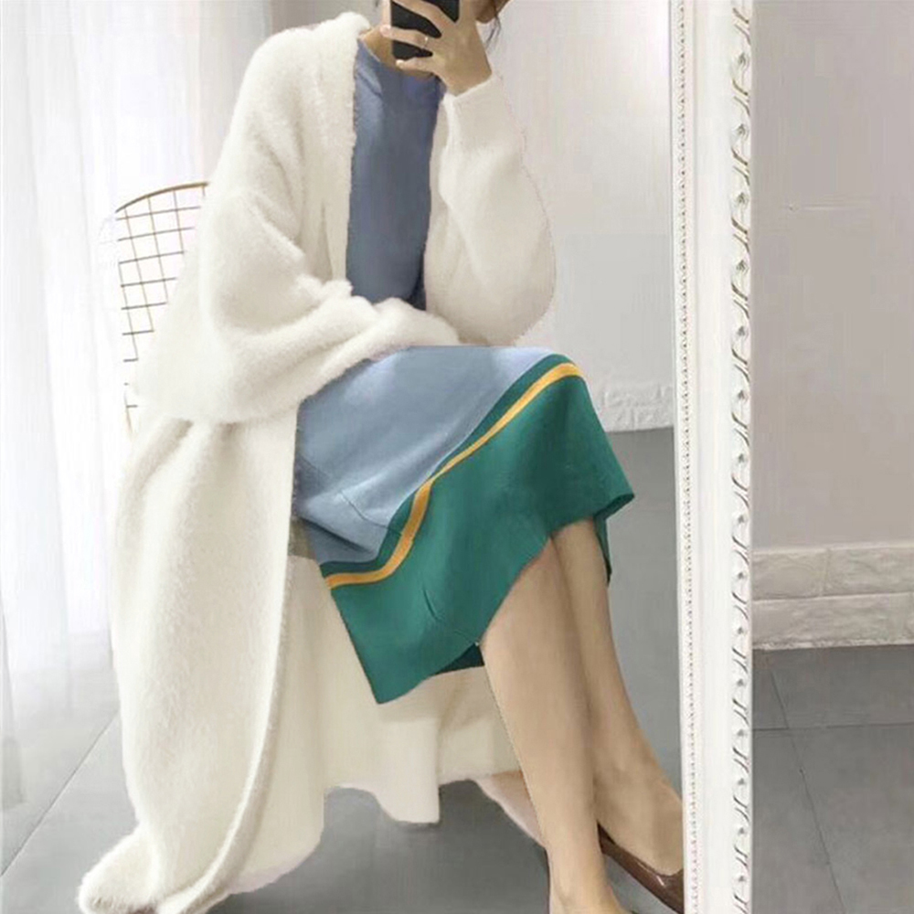 グレーファッション ふわふわシャギーロングニットカーディガン