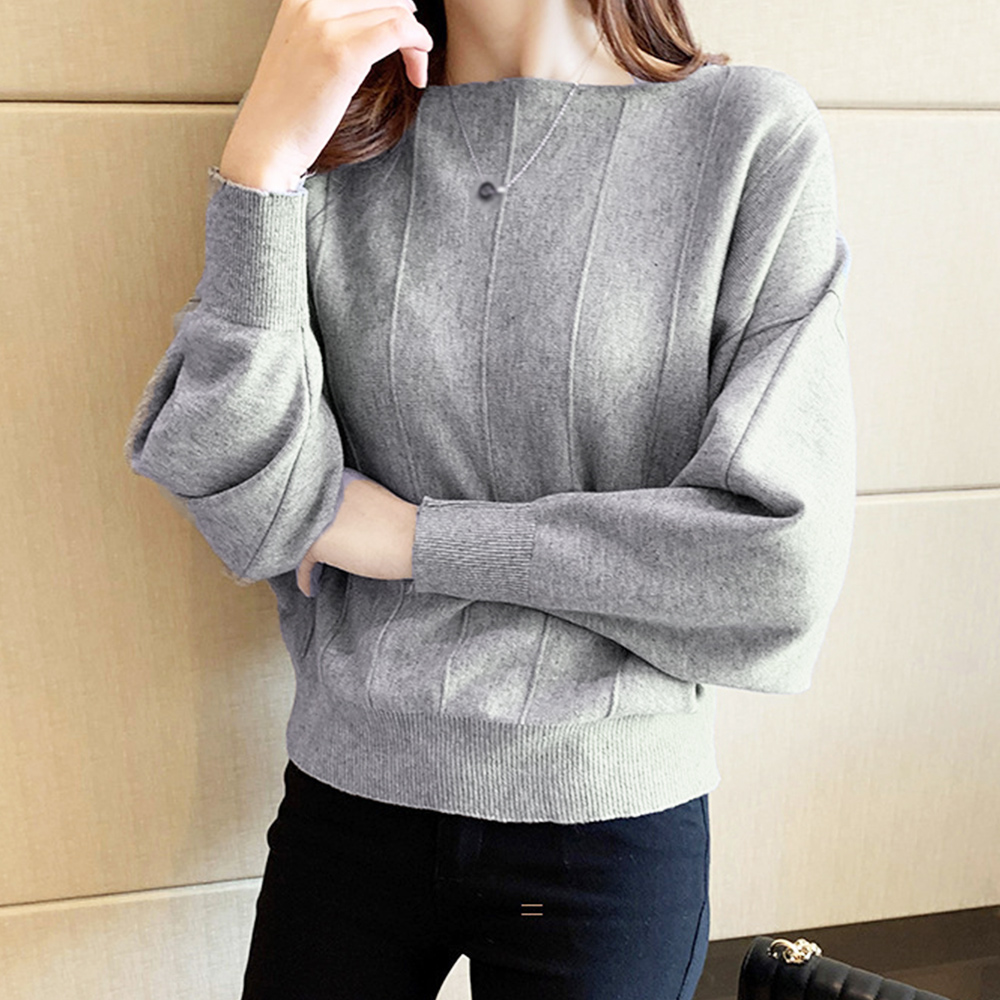 グレーファッション ドルマン袖ニットトップス きれいめ体型カバー大人