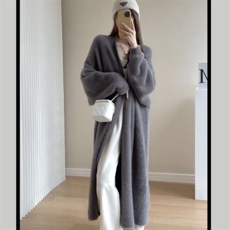 グレーファッション 秋冬レトロゆったりニットカーディガン