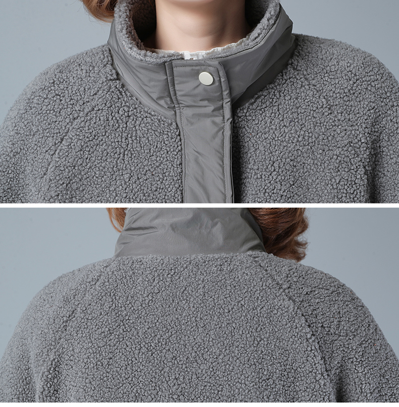 グレーファッション 中綿ボア切り替えジャケット裏キルティング