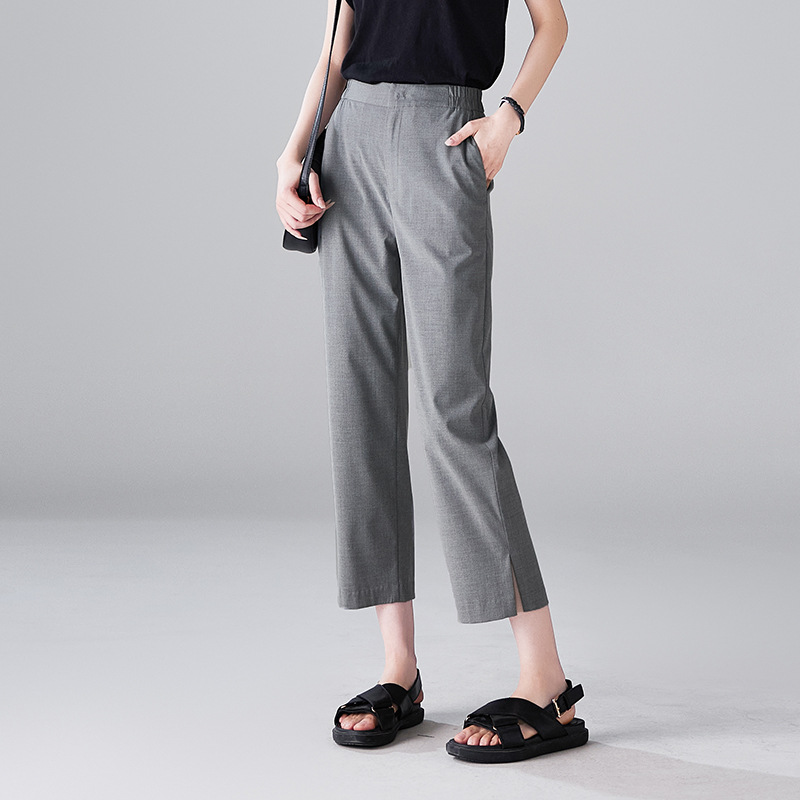 グレーファッション ゆったりシルエットのウエストゴム九分丈テーパードパンツ