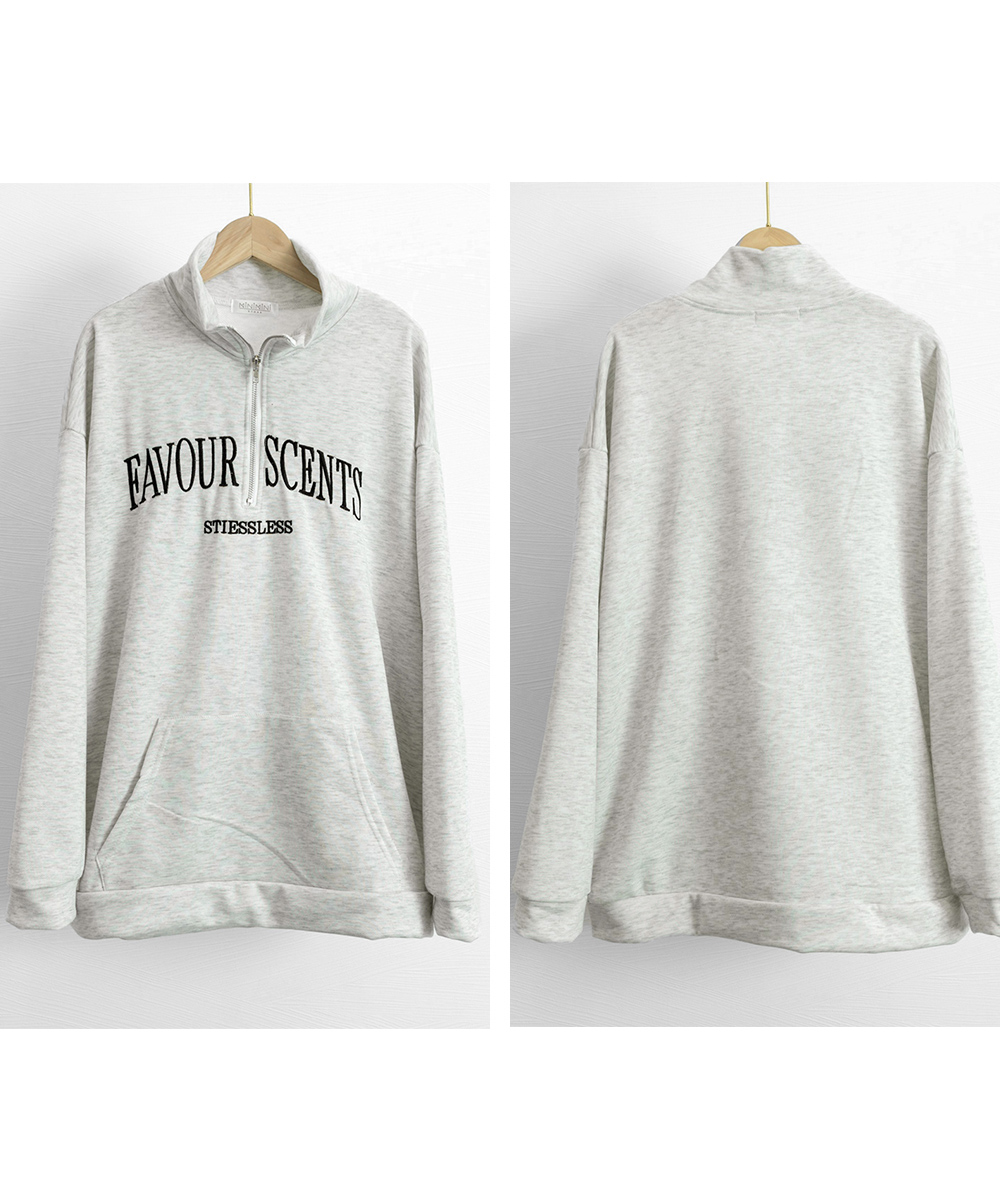 グレーファッション ポロ襟ロゴスウェット春秋薄手ゆったり