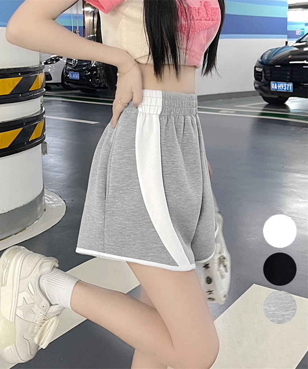 グレーファッション グレー スウェット ショートパンツ 配色 カジュアル短パン
