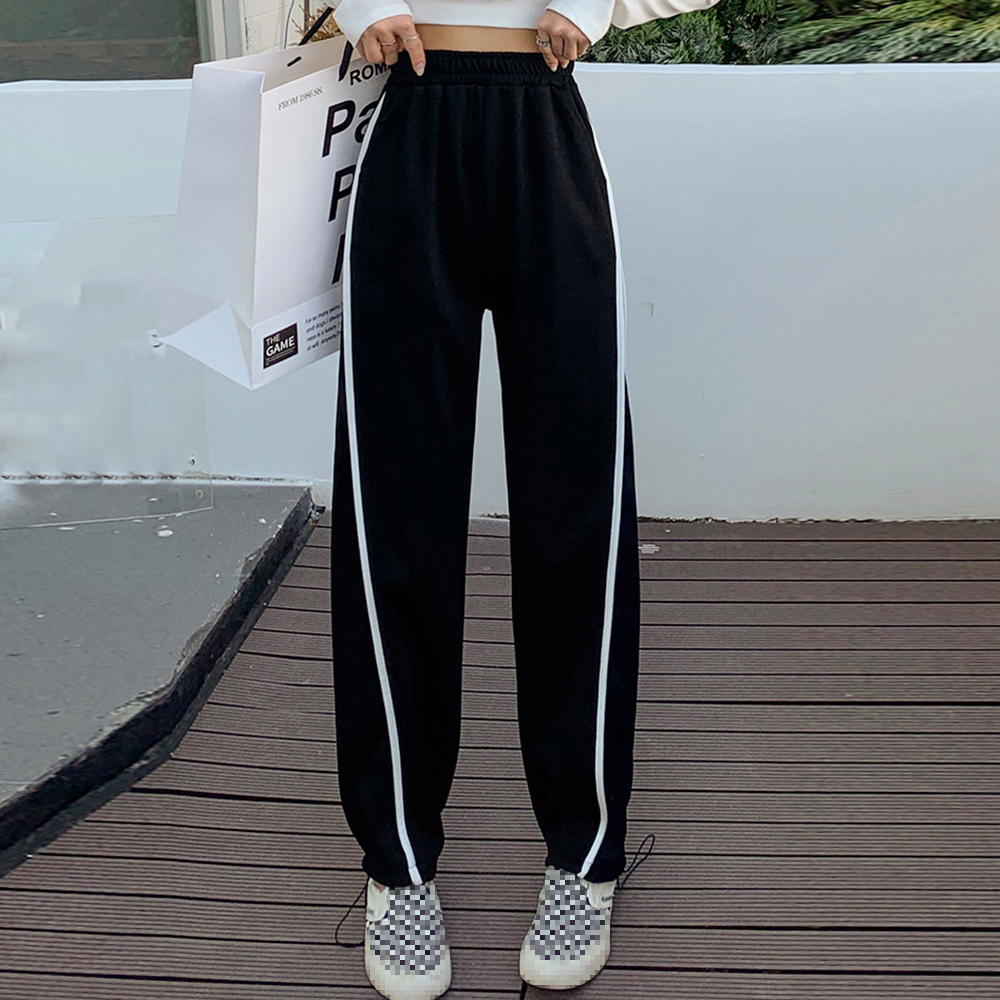 グレーファッション サイドライン入りスウェットパンツ レディース