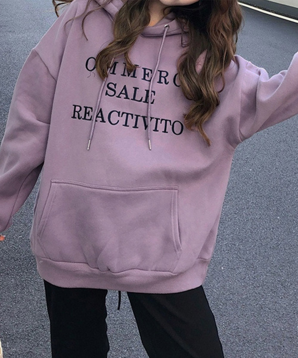 グレーファッション 裏起毛プリントパーカー 秋冬暖かトレーナー