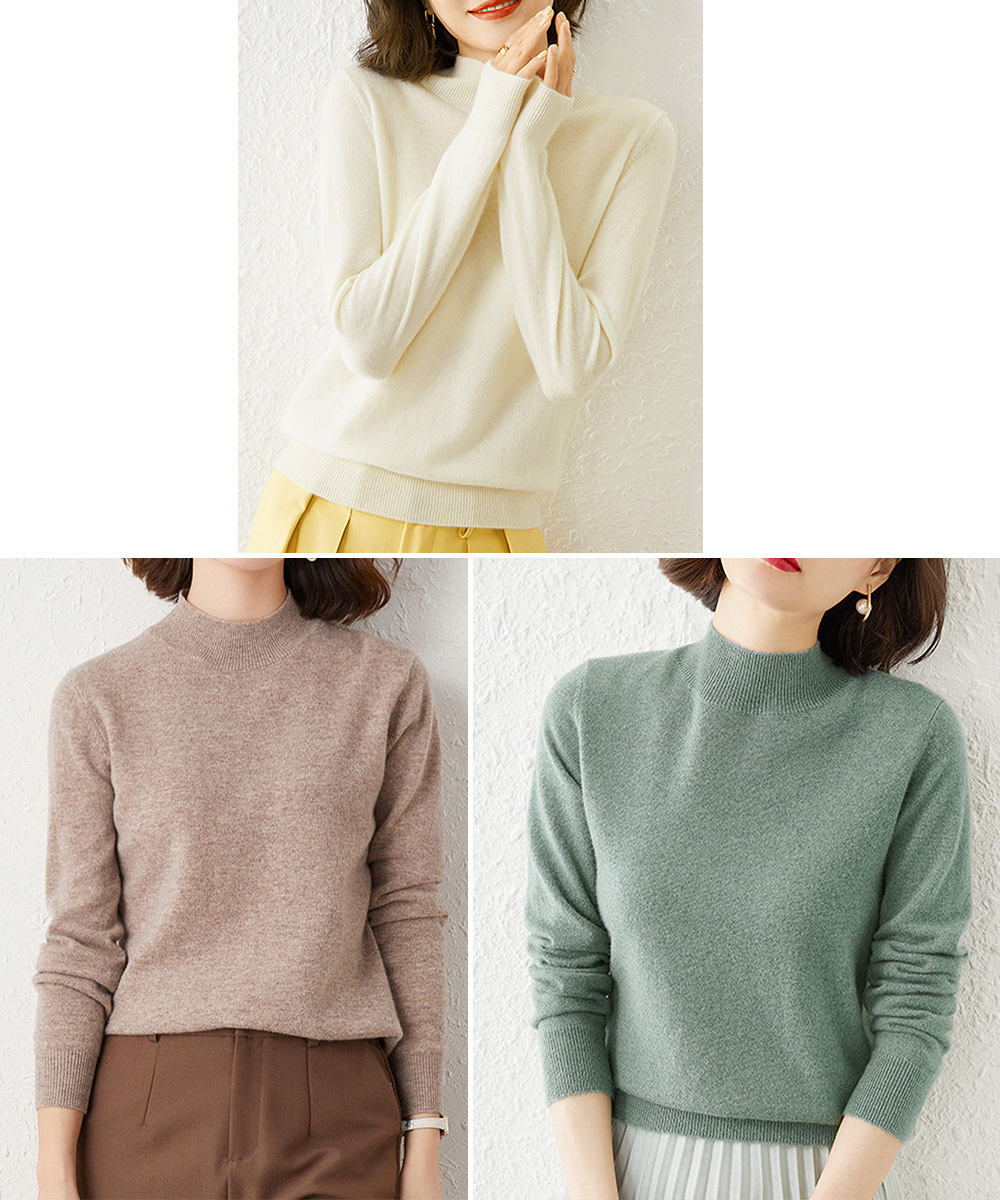 グレーファッション プチハイネックニットトップス レディース