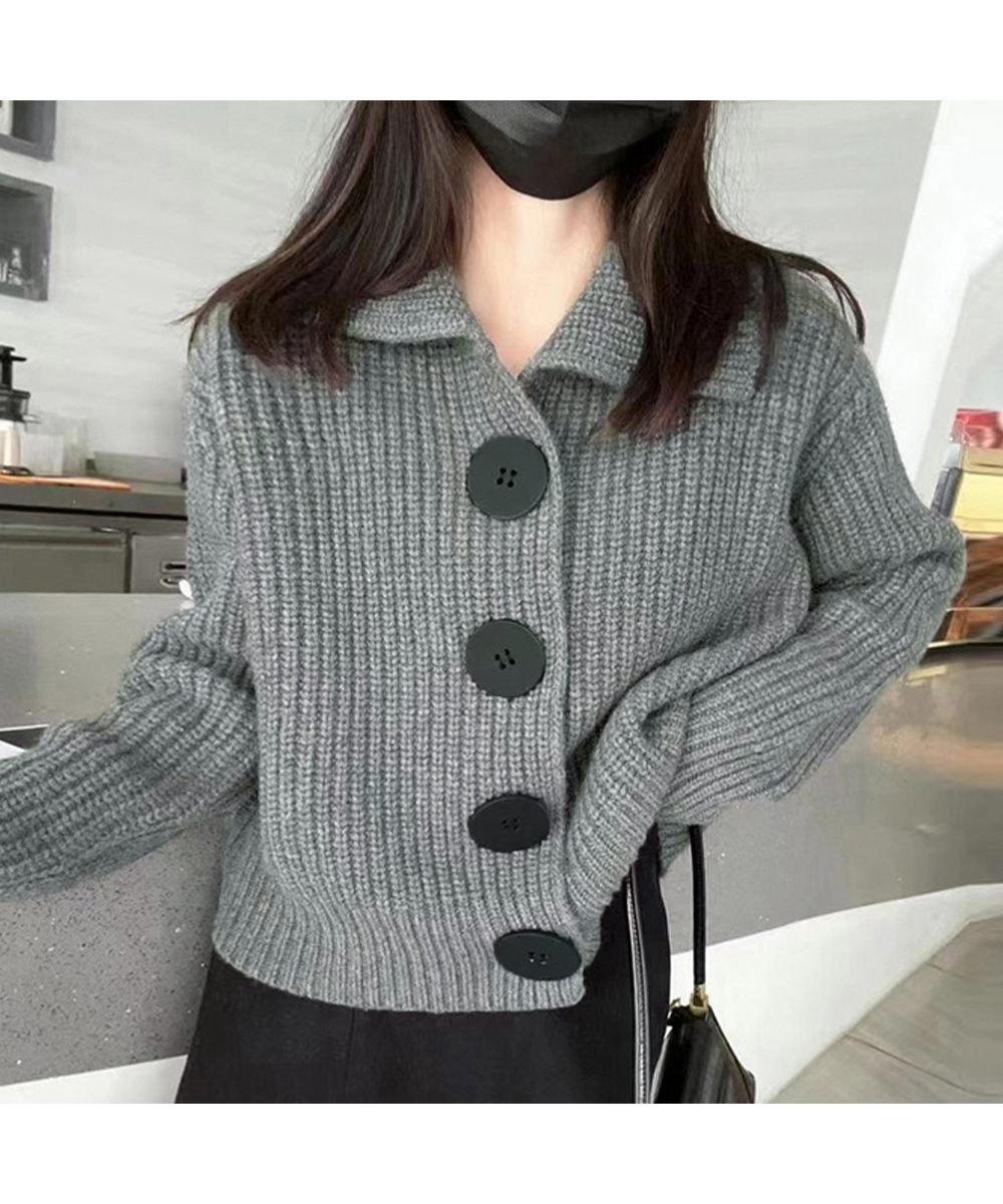 グレーファッション 大きめボタンニットカーディガン レディース 長袖セーター