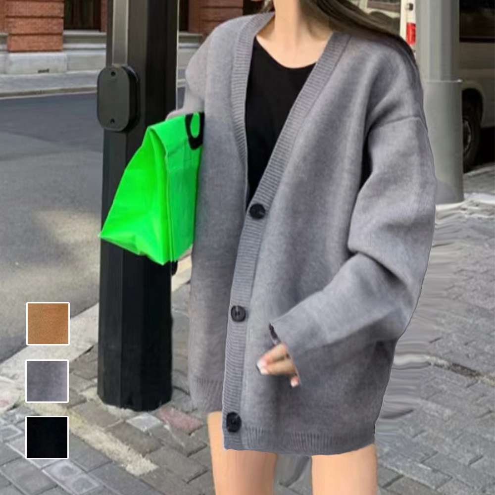 グレーファッション ゆったり編み ニットカーディガン 中厚手 グレー系