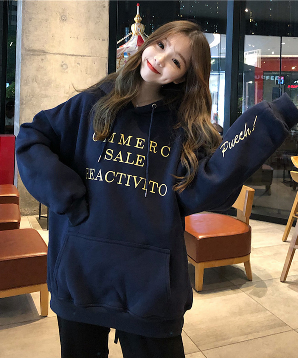 グレーファッション 裏起毛プリントパーカー 秋冬暖かトレーナー