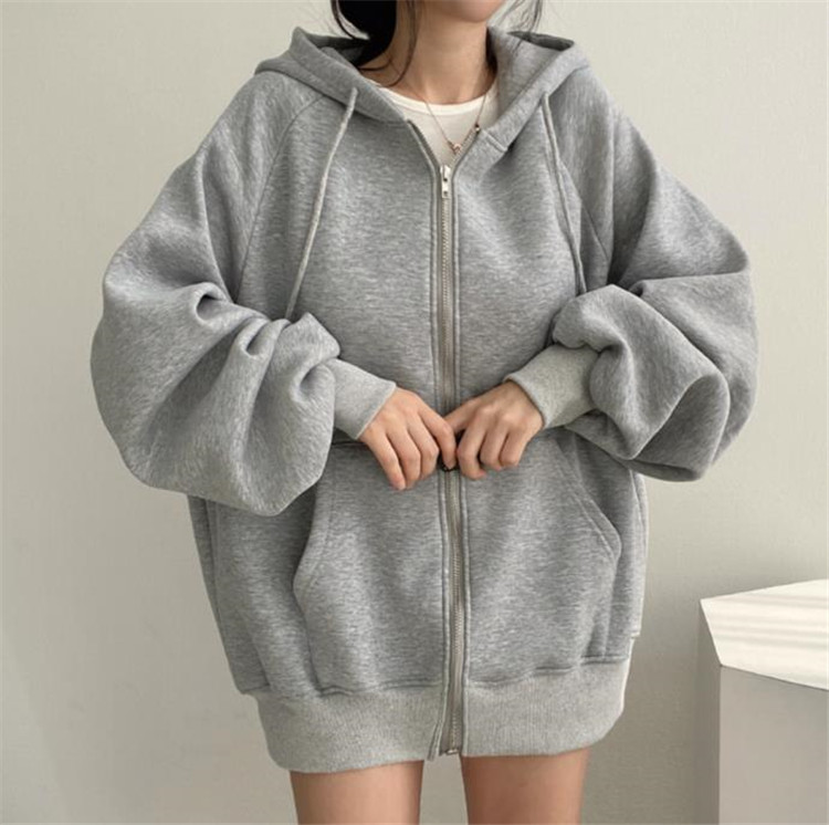 グレーファッション 裏起毛グレーフード付きジップパーカー