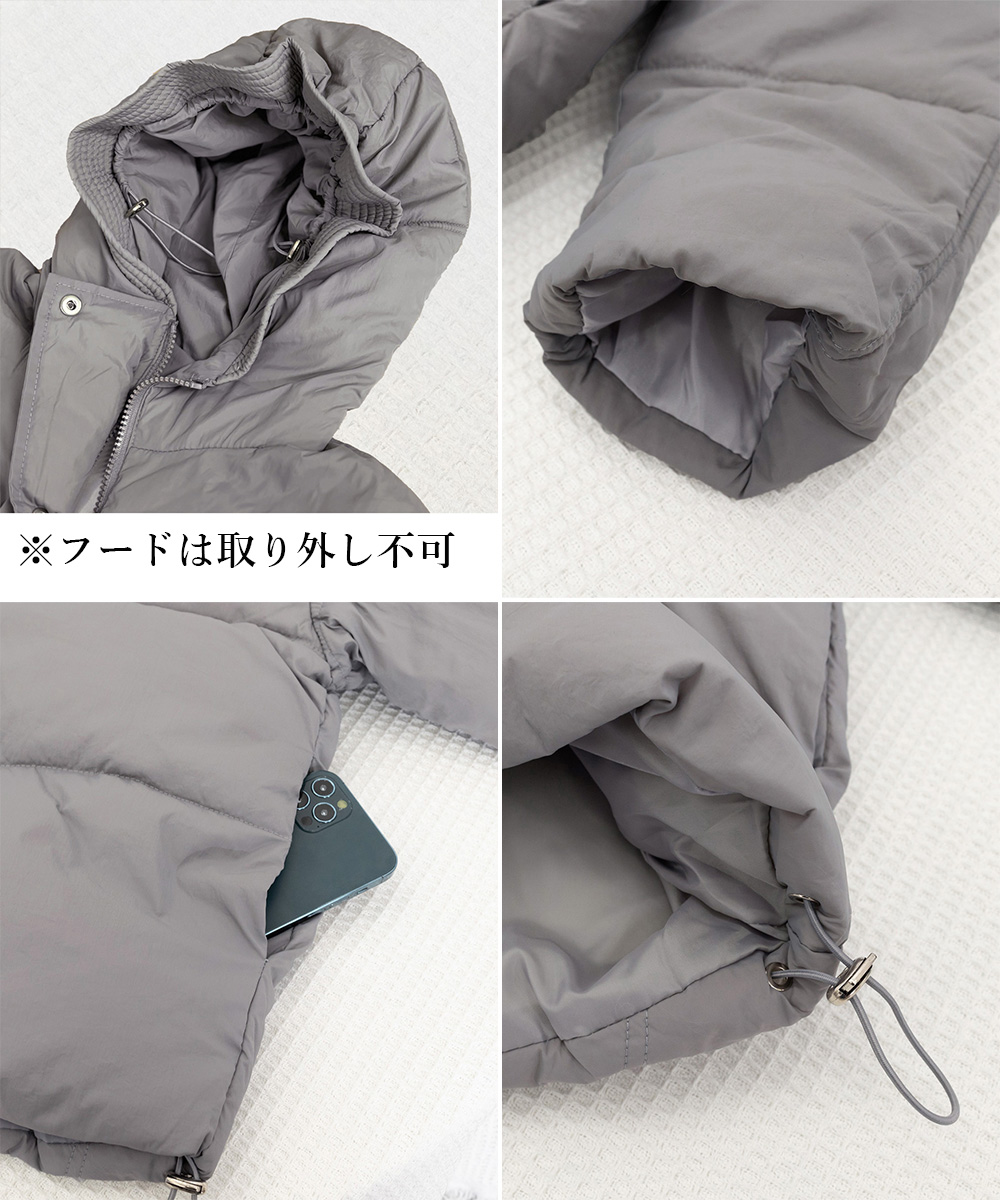 グレーファッション フード付き中綿ジャケット ショート丈防寒アウター
