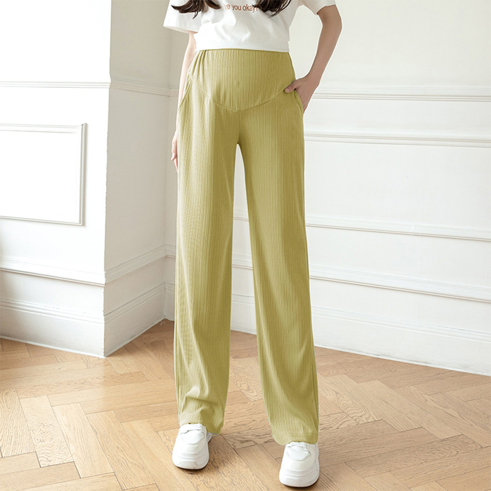 グレーファッション マタニティ リブ ワイドパンツ 美脚 産前産後