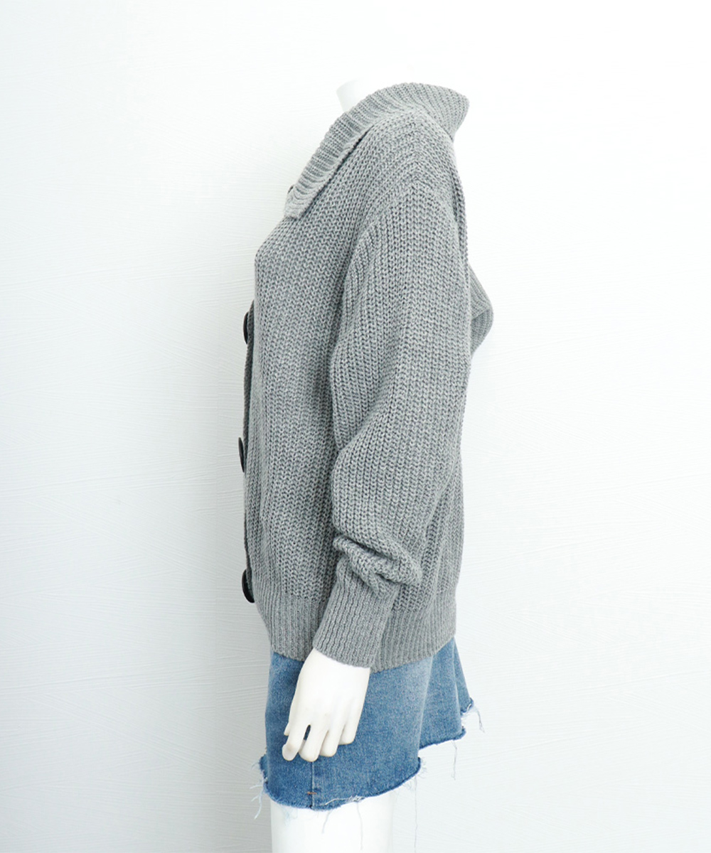 グレーファッション 大きめボタンニットカーディガン レディース 長袖セーター