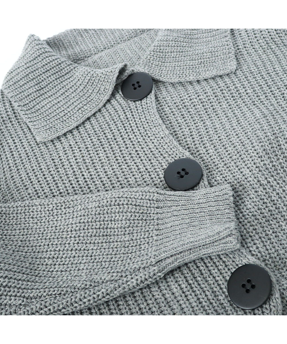 グレーファッション 大きめボタンニットカーディガン レディース 長袖セーター