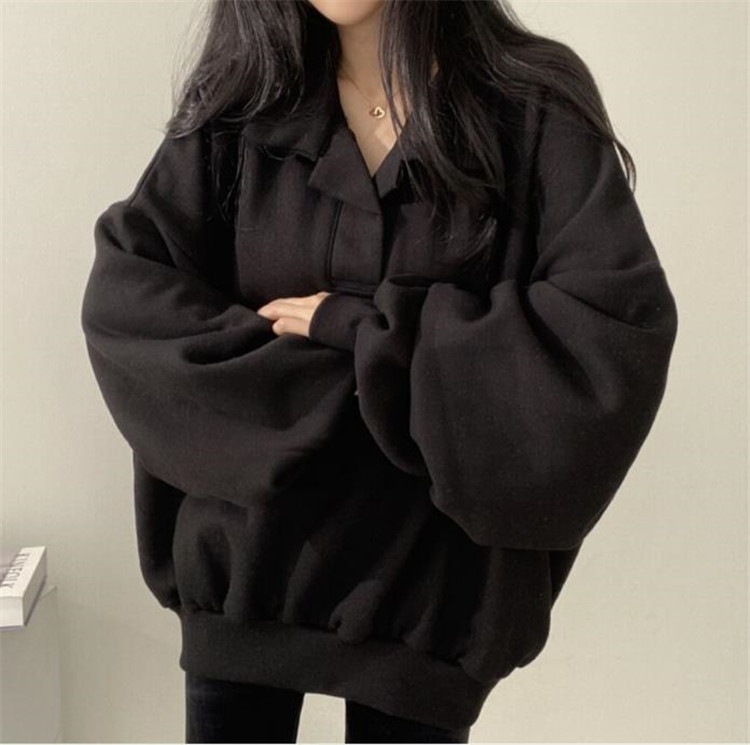 グレーファッション 春まで着れるゆったりポロ襟スウェット