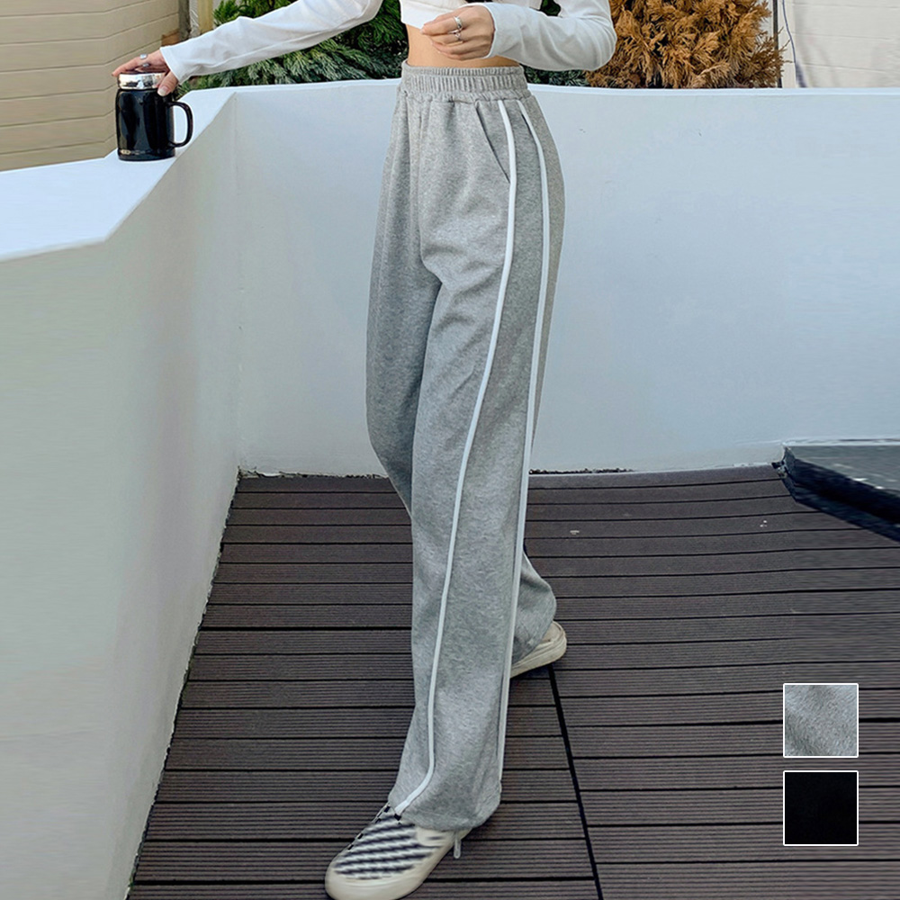 グレーファッション サイドライン入りスウェットパンツ レディース