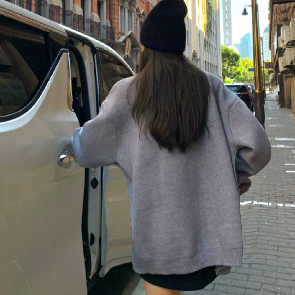 グレーファッション ゆったり編み ニットカーディガン 中厚手 グレー系