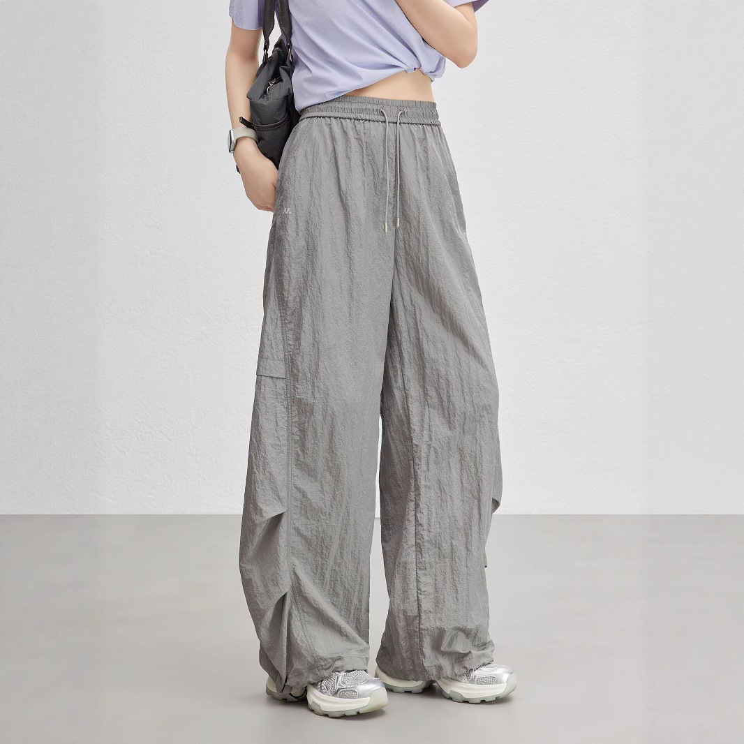 グレー パンツ しわ加工サイドデザインワイドパンツ